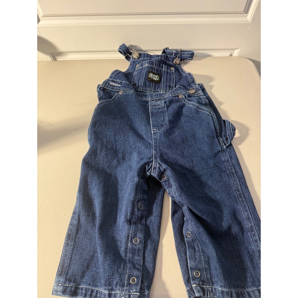 Vintage KEY INDUSTRIES Kids‎ Denim Bib Overalls Blue Snap Inseam Size 18 Months